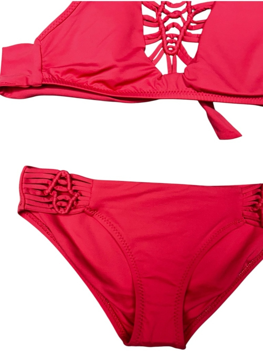 Becca Janis Bikini Electric Coral High Neck Halter Small, Macramé High-Neck - Picture 11 of 13